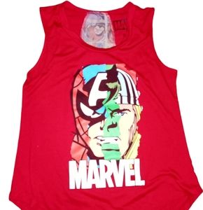 Junior Sz 3-5 Small Marvel Superheroes Mashup Tank w/Sheer Back in Red